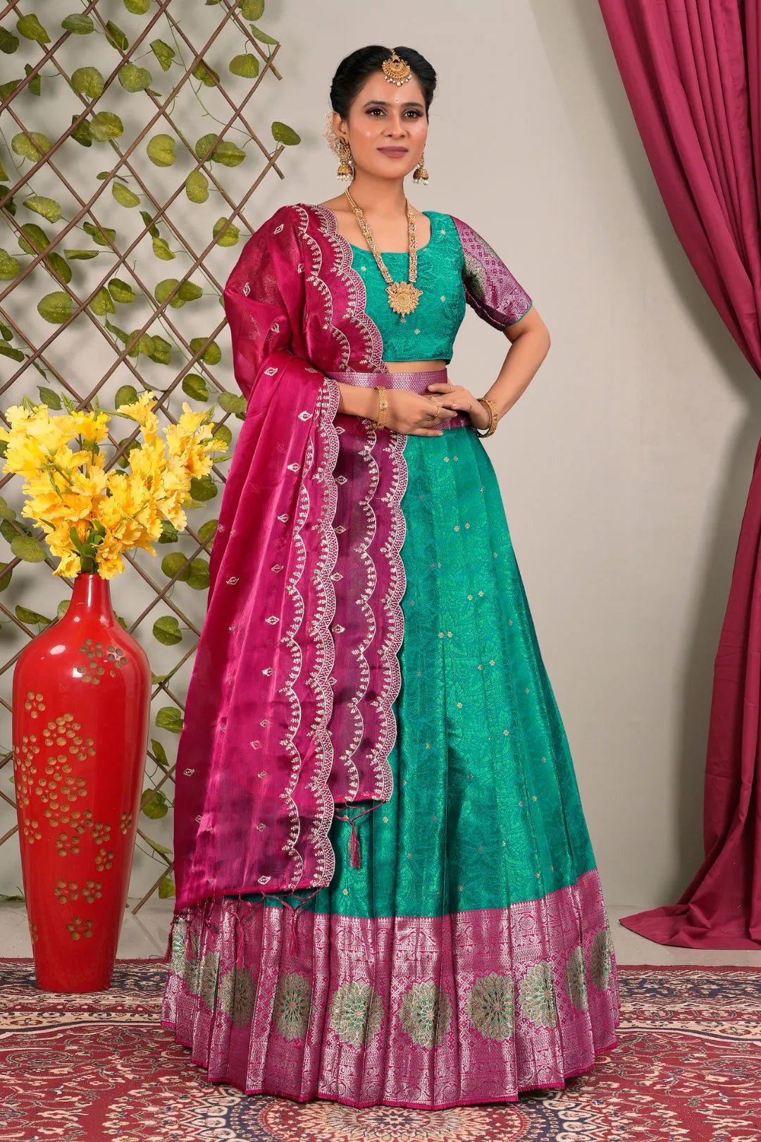 Rama Jacquard Silk Lehenga Choli for Women - Gajiwala