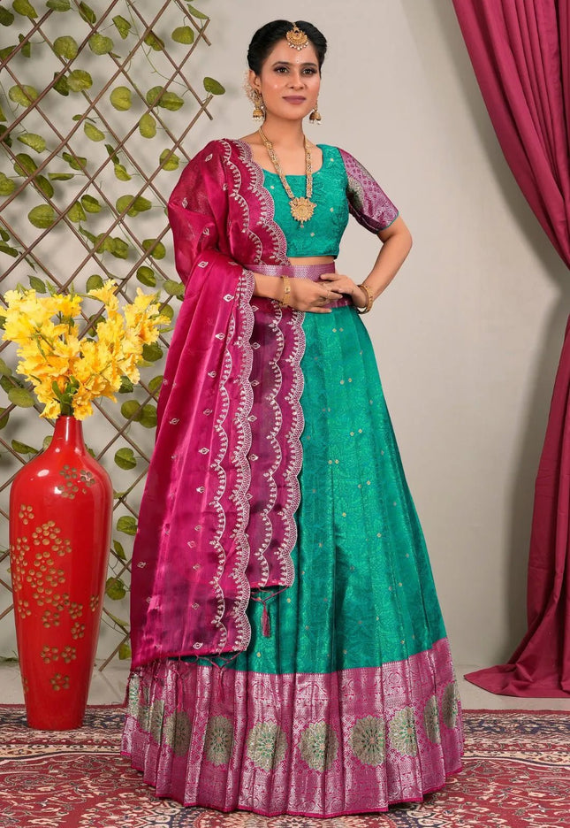 Rama Jacquard Silk Lehenga Choli for Women - Gajiwala