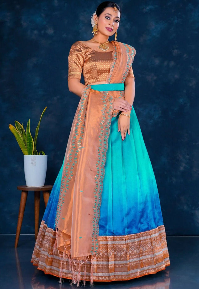 Rama Tissue Silk Designer Lehenga Choli For Women - Gajiwala