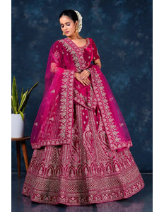 Rani Bridal Lehenga in Velvet With Zari Embroidery Work - Gajiwala
