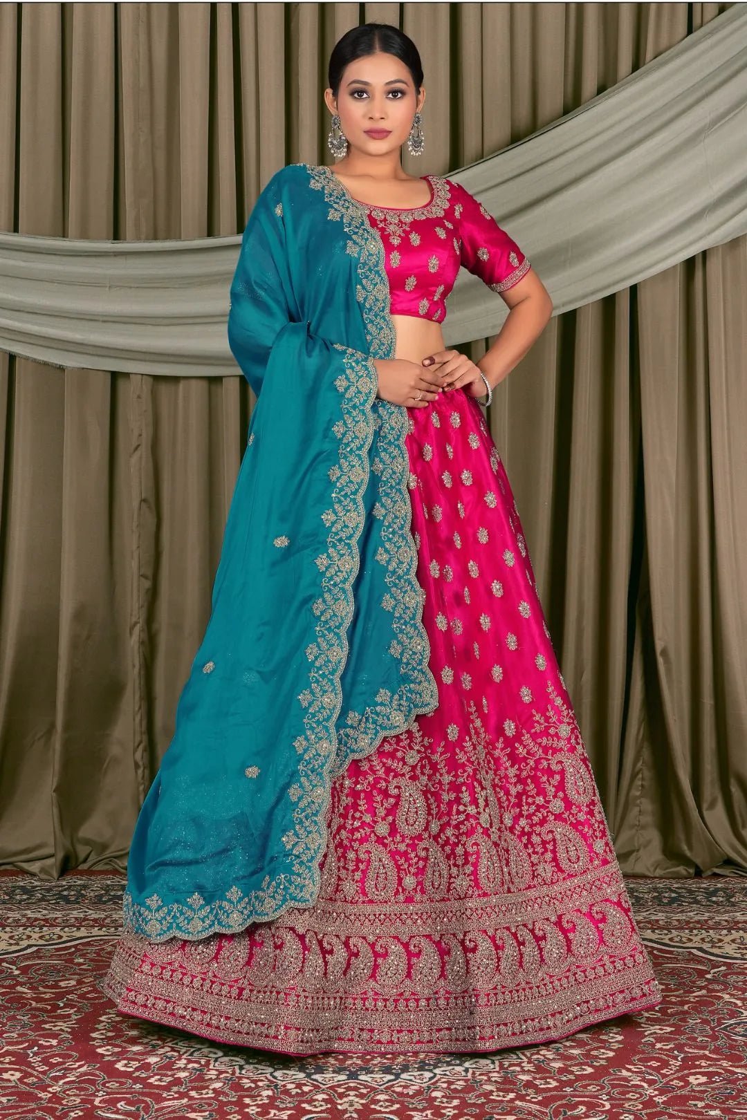 Rani Embroidered Bridesmaid Lehenga Choli In Net - Gajiwala