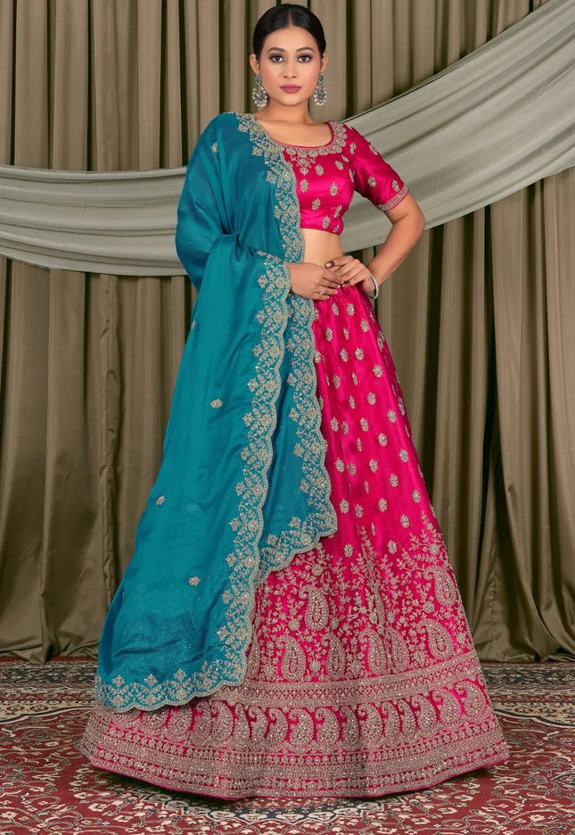 Rani Embroidered Bridesmaid Lehenga Choli In Net - Gajiwala
