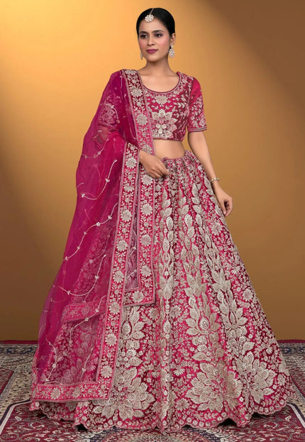 Rani Velvet Lehenga Choli With Net Dupatta For Women - Gajiwala