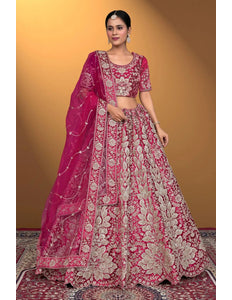 Rani Velvet Lehenga Choli With Net Dupatta For Women - Gajiwala