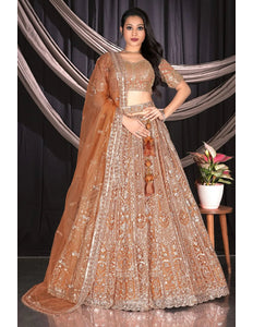 Rust Colour Net Lehenga Choli Set For Women - Gajiwala
