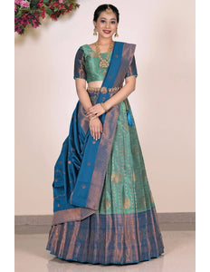 Sea Green Banarasi Silk Half Saree Lehenga For Women - Gajiwala