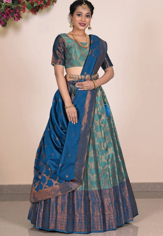 Sea Green Banarasi Silk Lehenga Choli For Women - Gajiwala