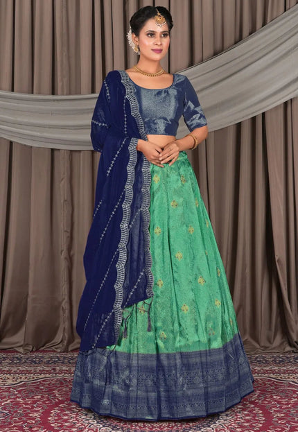 Sea Green Banarasi Silk Lehenga Choli In Festival - Gajiwala