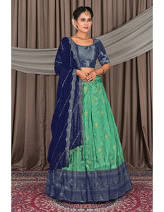 Sea Green Banarasi Silk Lehenga Choli In Festival - Gajiwala