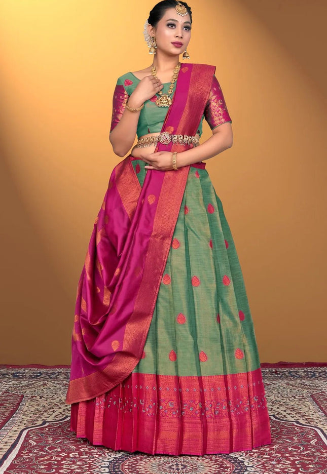 Sea Green Banarasi Silk Lehenga Design For Women - Gajiwala