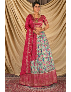 Sea Green Digital Print Tissue Silk Lehenga Choli For Women - Gajiwala