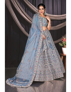 Sky Blue Embroidered Jimmy Chew Lehenga Choli For Weddings - Gajiwala