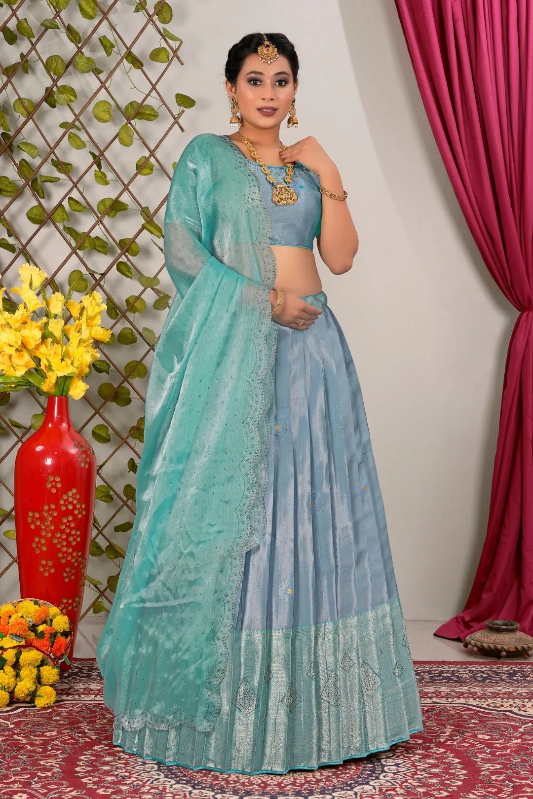 Sky Blue Latest Jacquard Silk Zari Weaving Lehenga Choli - Gajiwala