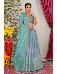 Sky Blue Latest Jacquard Silk Zari Weaving Lehenga Choli - Gajiwala