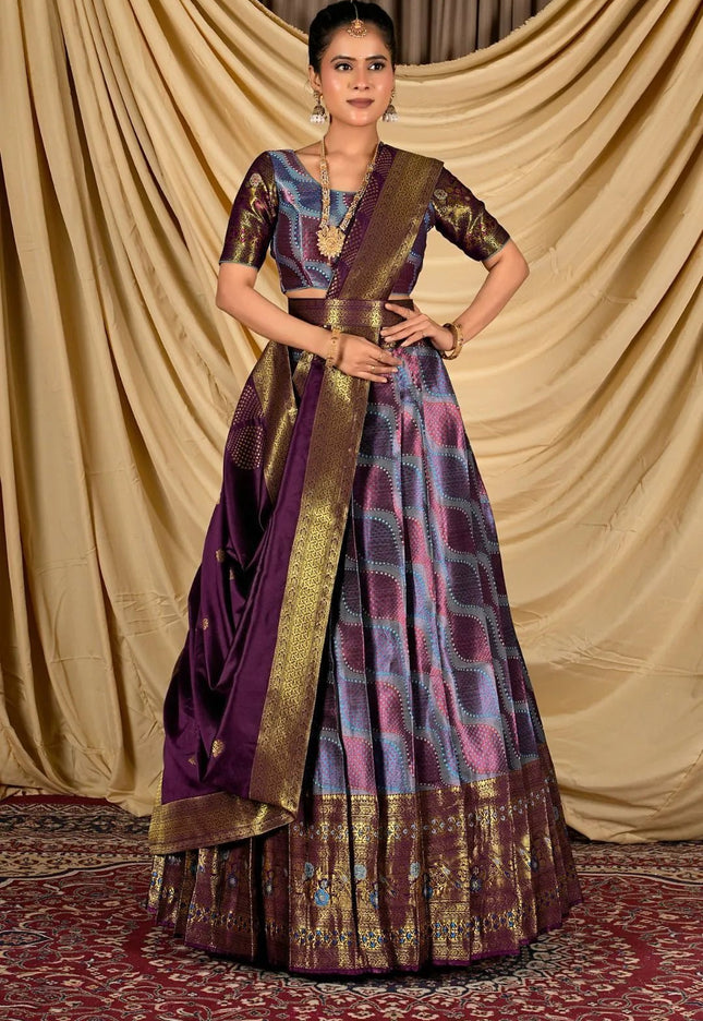 Sky Blue Silk Half Saree Lehenga With Zari Work - Gajiwala