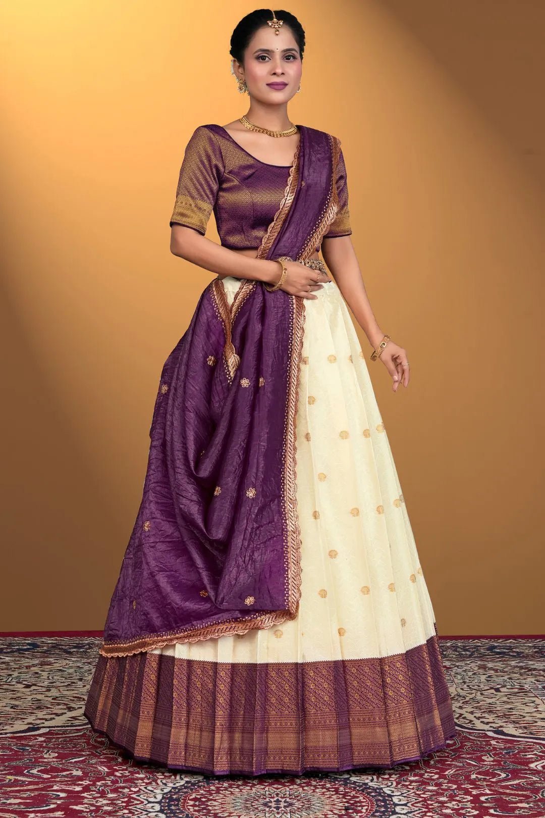 Tussar Banarasi Silk Half Saree With Zari Weaving - Gajiwala