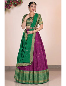 Wine Banarasi Pattu Pavadai For Women - Gajiwala