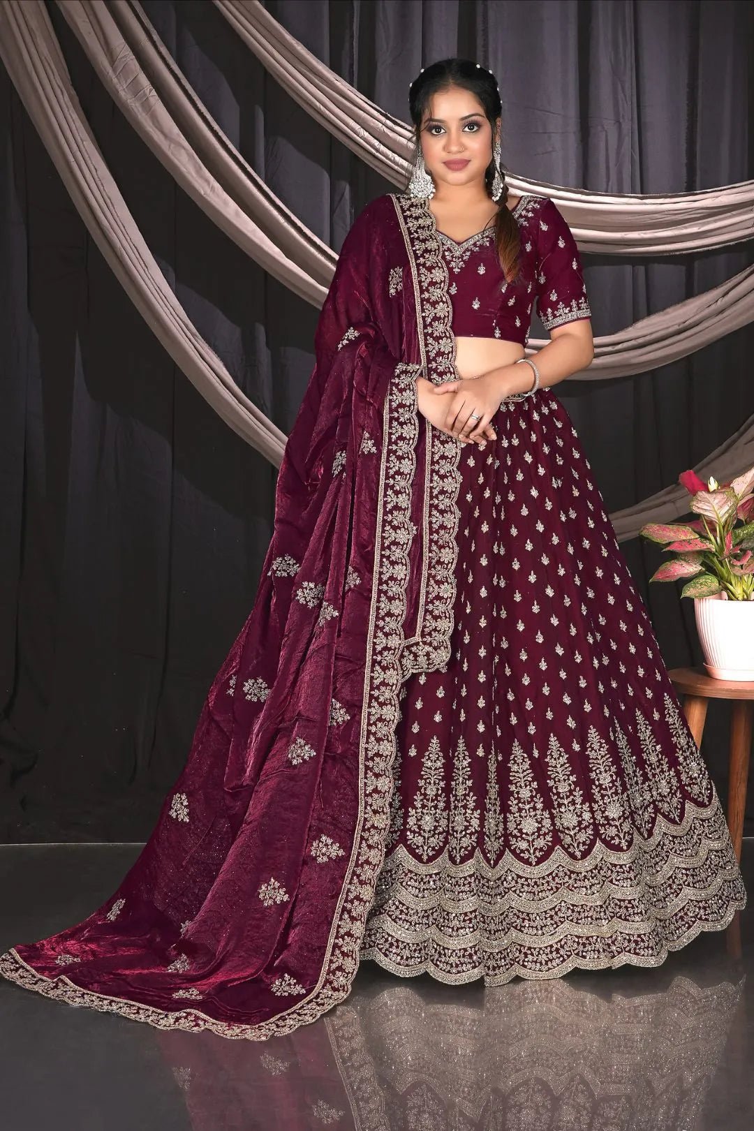 Wine Designer Fendy Lehenga Choli For Partys - Gajiwala