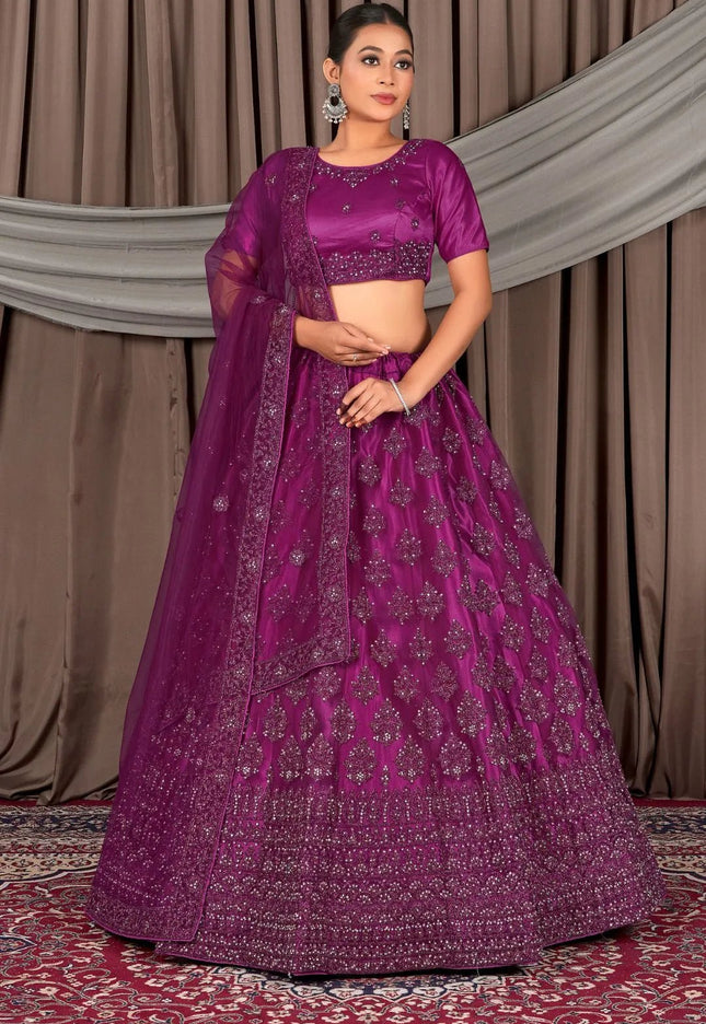 Wine Latest Net Lehenga Choli For Women - Gajiwala