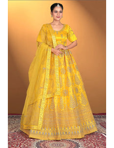 Yellow Net Lehenga Choli For Women With Embroidery Work - Gajiwala