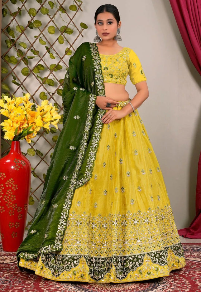 Yellow Party Wear Viscose Lehenga Choli For Girls - Gajiwala