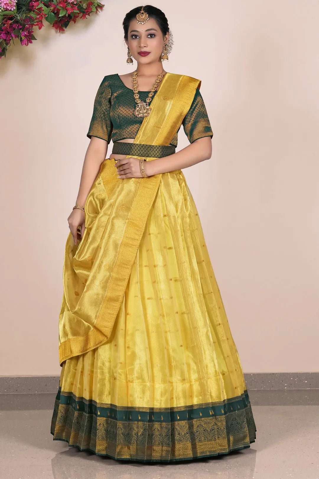 Yellow Tissue Silk Party Lehenga Choli For Women - Gajiwala