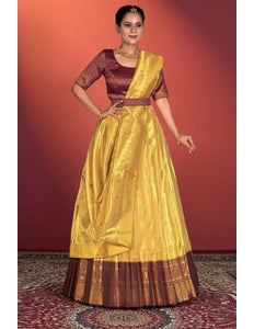 Yellow Tissue Silk Pattu Half Saree With Zari Woven - Gajiwala